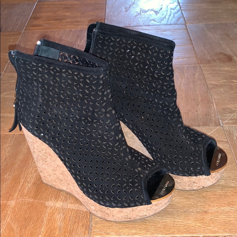 Jimmy choo black cork wedges